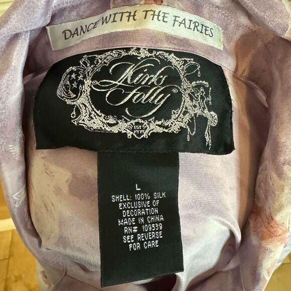 Kirks Folly L Dance With The Fairies 100% Silk Blouse Pastel Purple Art To Wear - Picture 6 of 6